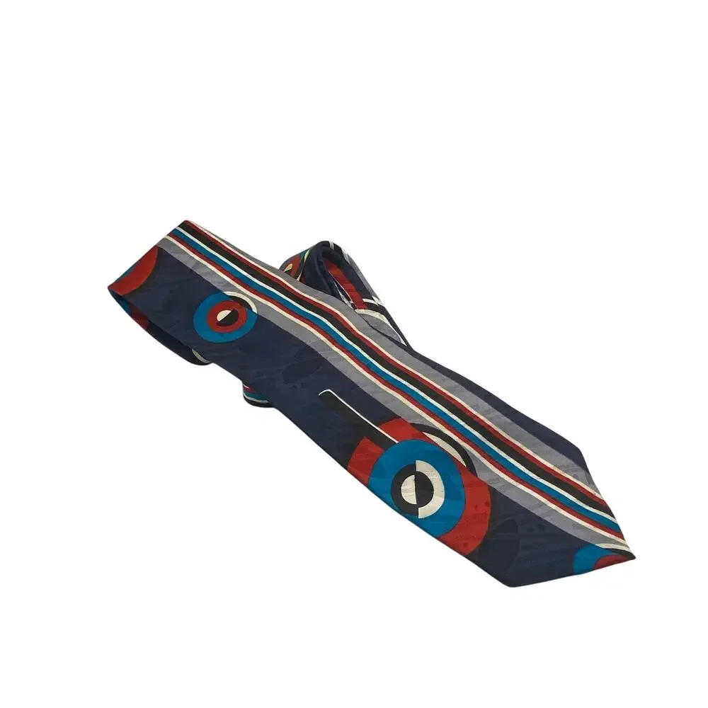 Oscar de la Renta Couture Silk Tie Geometric Mod Print Vintage USA Made